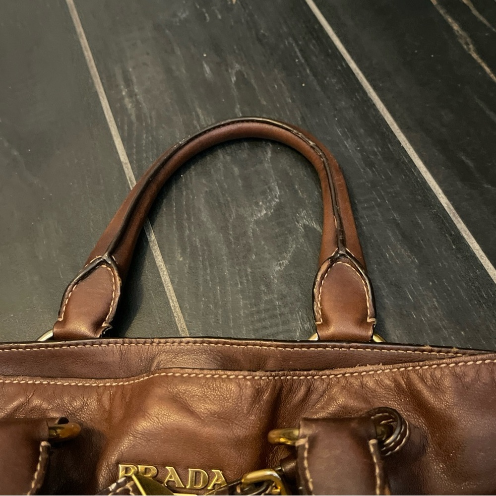 Prada Womens Leather Gold Tone Hardware Top Handle Tote Bag Brown - Picture 11 of 16